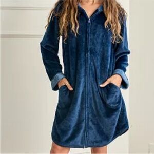 Koolaburra by UGG Plush Hooded Zip Front Robe - Deep Navy